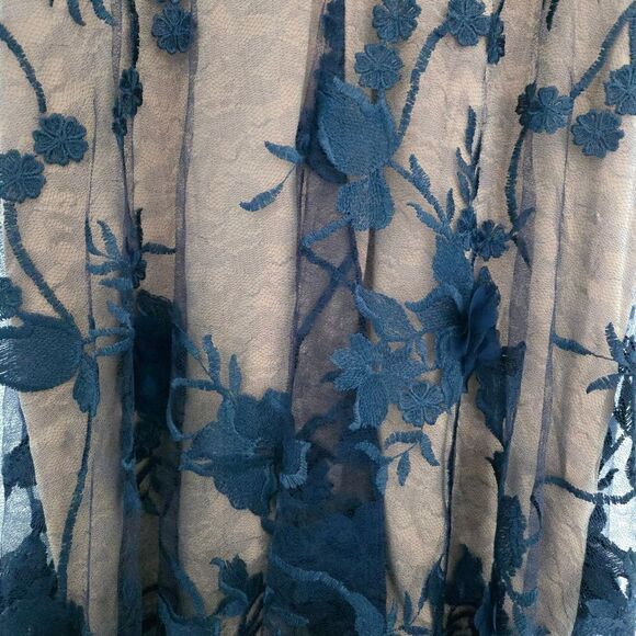 Dress the Population Womens Audrey Midi A-Line 3D Floral Dress Navy Nude Medium - Picture 10 of 13